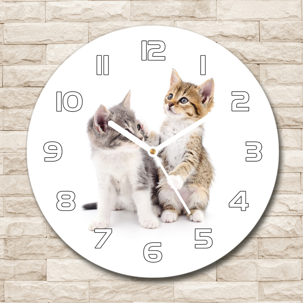 Zegar szklany okrągły Dwa małe koty