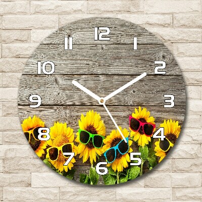 Zegar szklany okrągły Słoneczniki