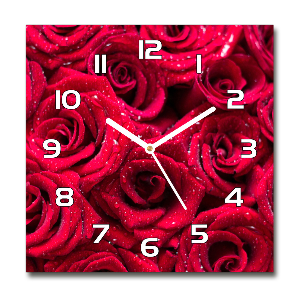 Zegar szklany okrągły Krople na różach