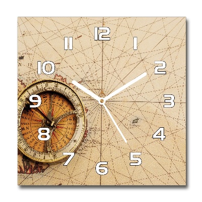 Zegar szklany na ścianę Kompas na mapie