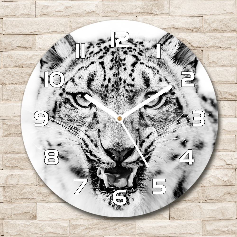 Zegar szklany okrągły Śnieżna pantera