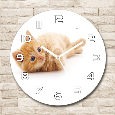 Zegar ścienny szklany okrągły Rudy kot