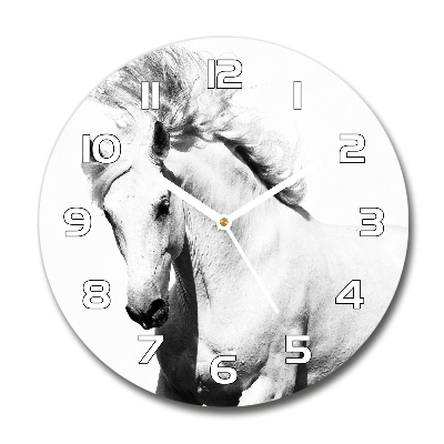 Zegar szklany okrągły Biały koń