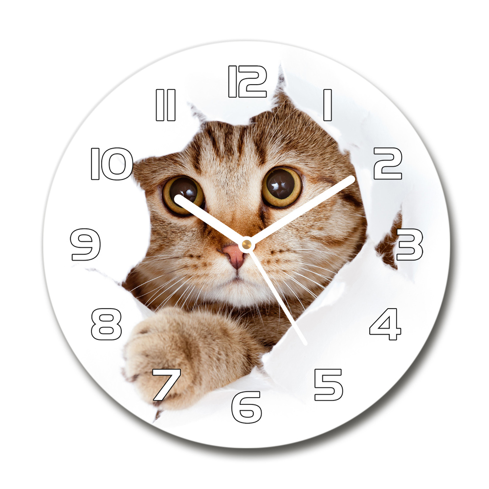 Zegar ścienny szklany okrągły Kot