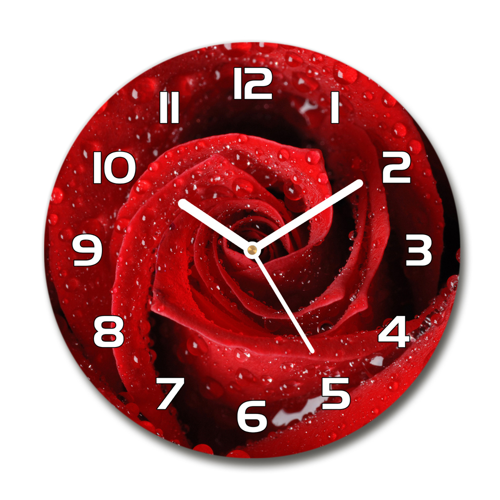 Zegar szklany okrągły Krople na róży