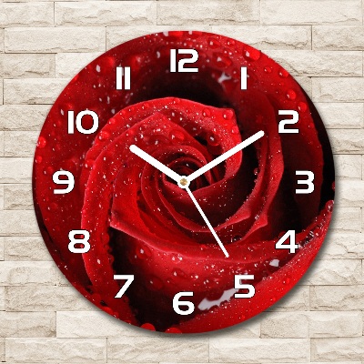 Zegar szklany okrągły Krople na róży