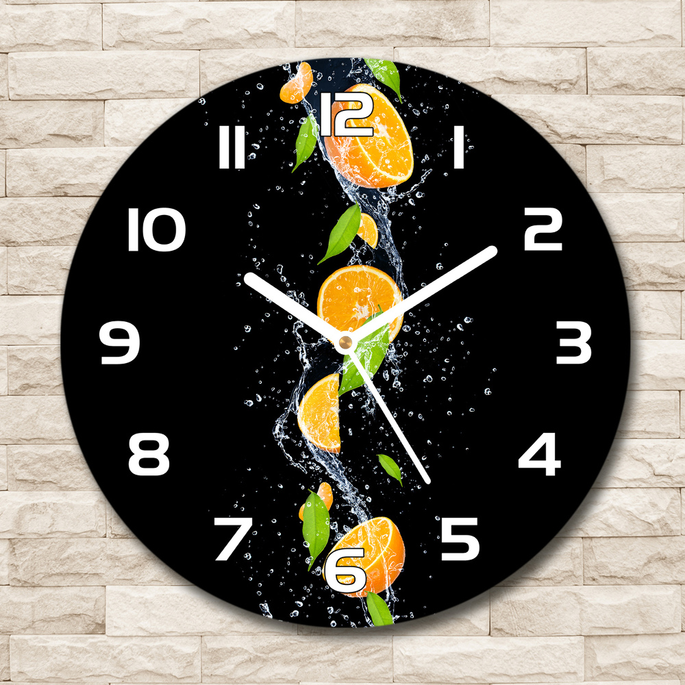 Zegar szklany okrągły Pomarańcze i woda