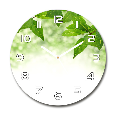 Zegar szklany okrągły Zielone liście
