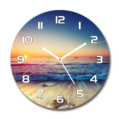 Zegar szklany okrągły Wschód słońca morze