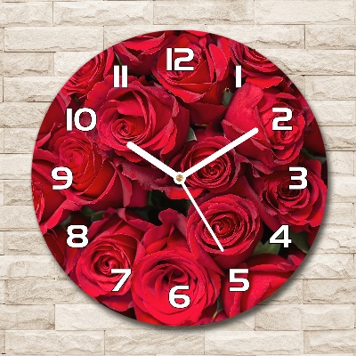 Zegar szklany okrągły Czerwone róże