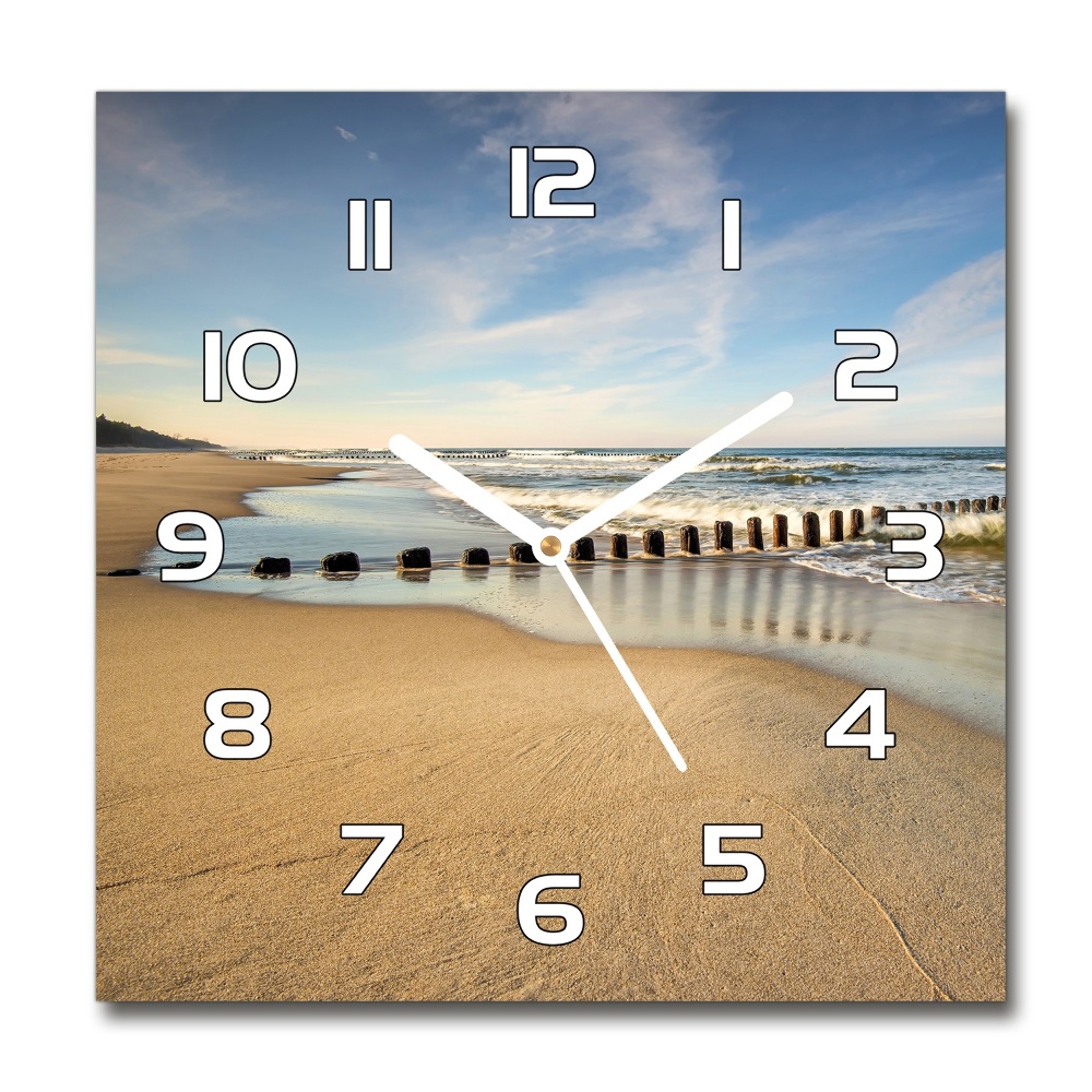 Zegar szklany okrągły Plaża nad Bałtykiem