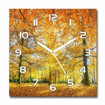 Zegar szklany okrągły Las jesienią