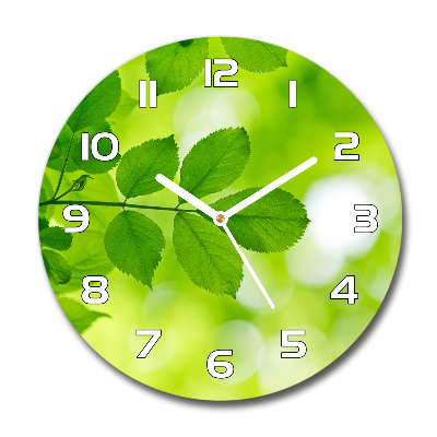 Zegar szklany okrągły Zielone liście
