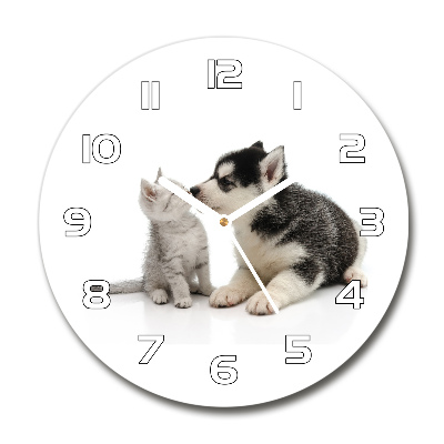 Zegar szklany okrągły Pies i kot
