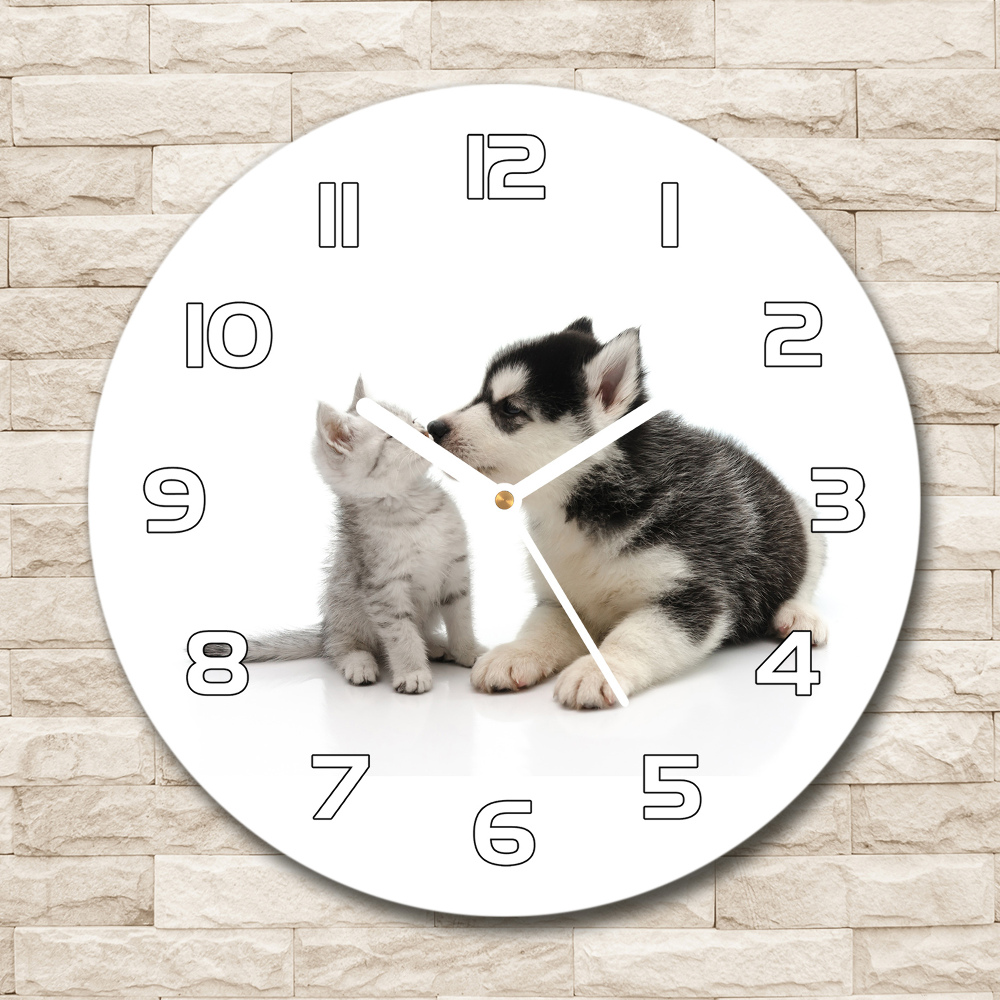 Zegar szklany okrągły Pies i kot