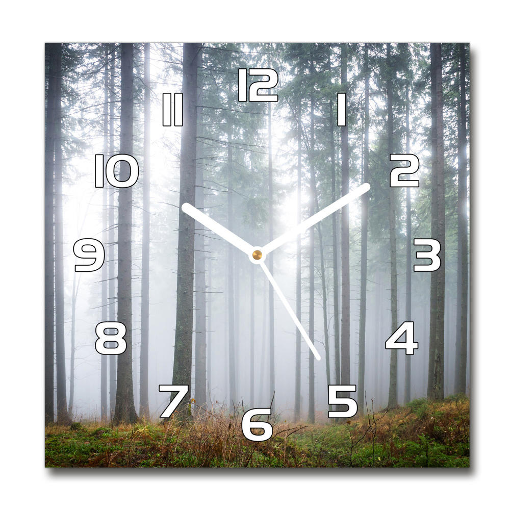 Zegar szklany okrągły Mgła w lesie