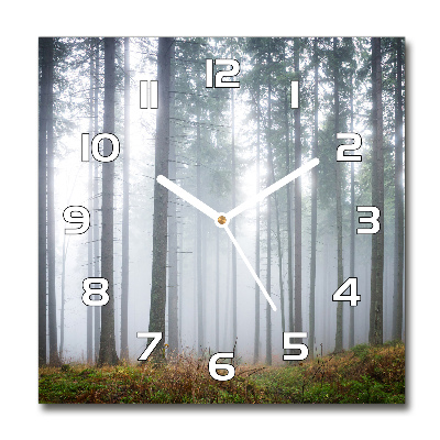Zegar szklany okrągły Mgła w lesie