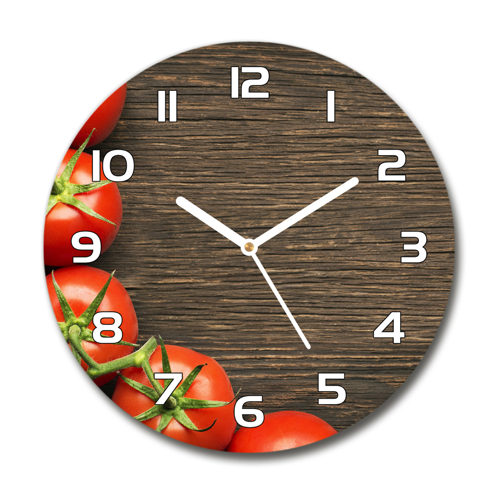 Zegar szklany okrągły Pomidory na drewnie