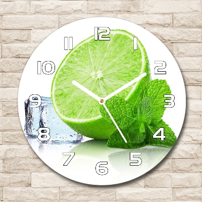 Zegar szklany okrągły Limonka z lodem