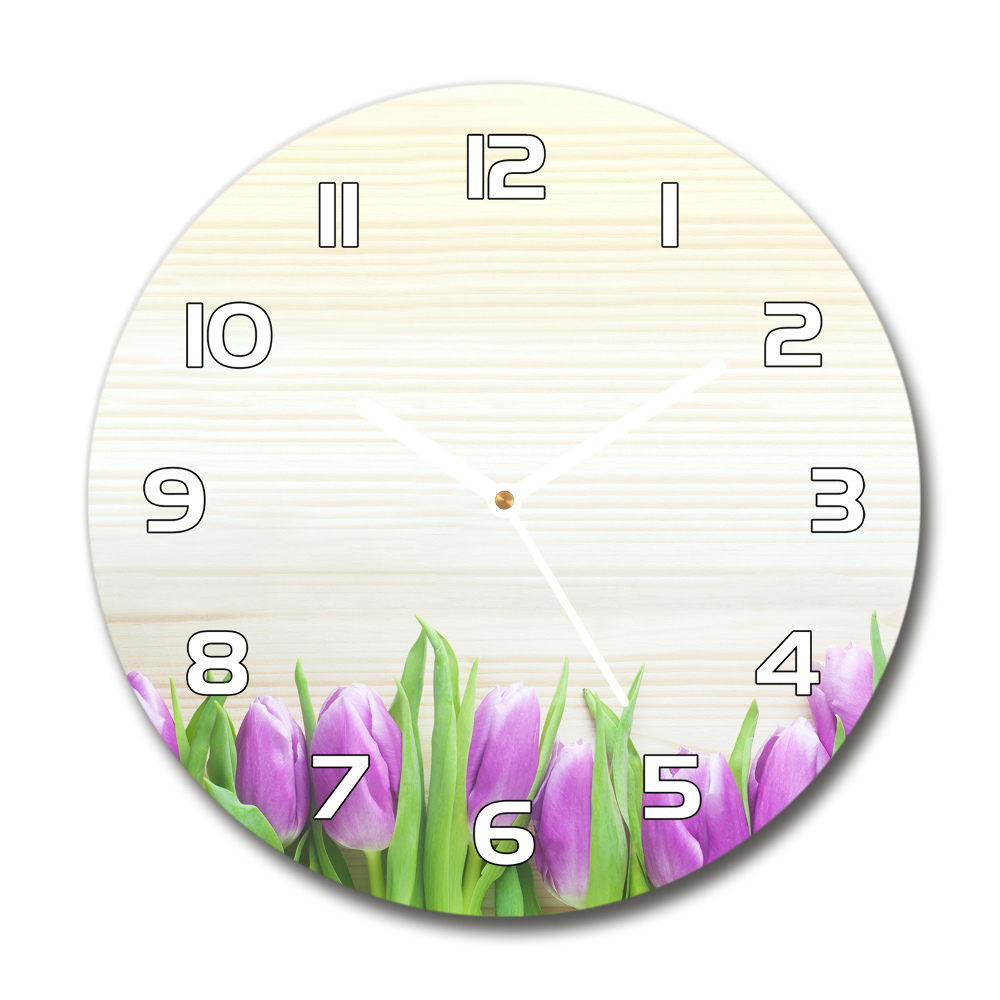 Zegar szklany okrągły Fioletowe tulipany
