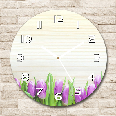 Zegar szklany okrągły Fioletowe tulipany
