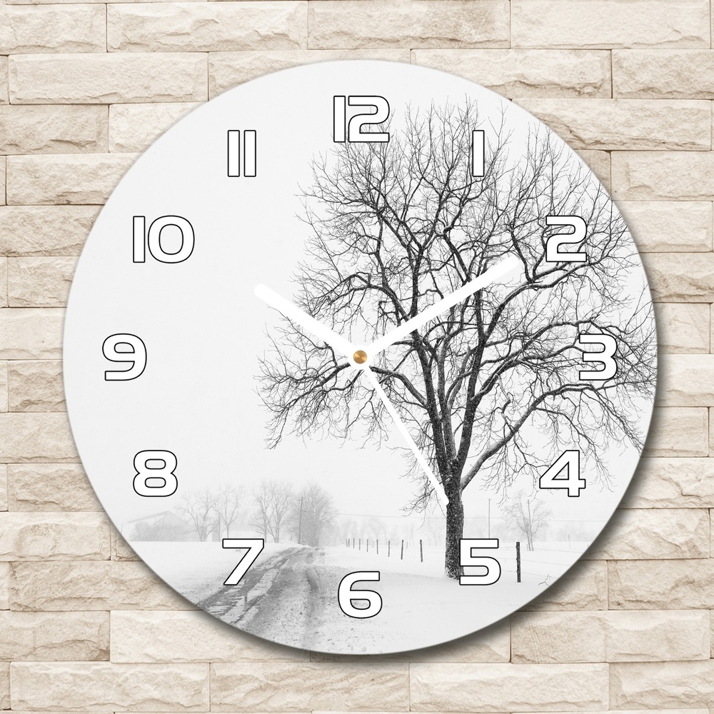 Zegar szklany na ścianę Drzewo zimą