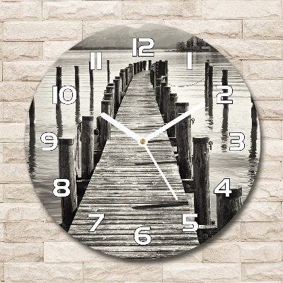 Zegar szklany na ścianę Drewniane molo