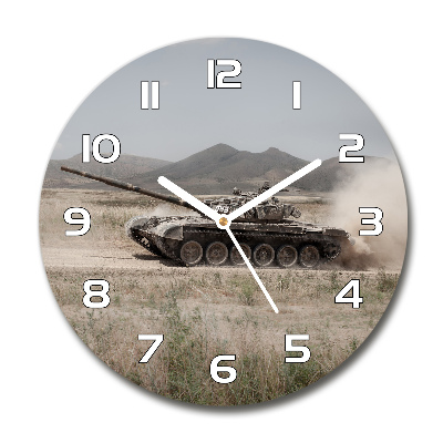 Zegar szklany okrągły Czołg na pustyni