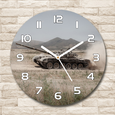 Zegar szklany okrągły Czołg na pustyni