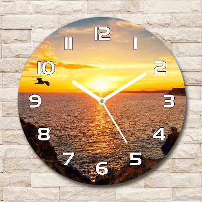 Zegar szklany na ścianę Zachód słońca morze