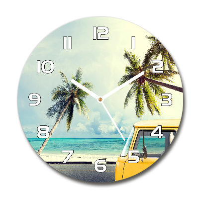 Zegar szklany na ścianę Furgonetka plaża