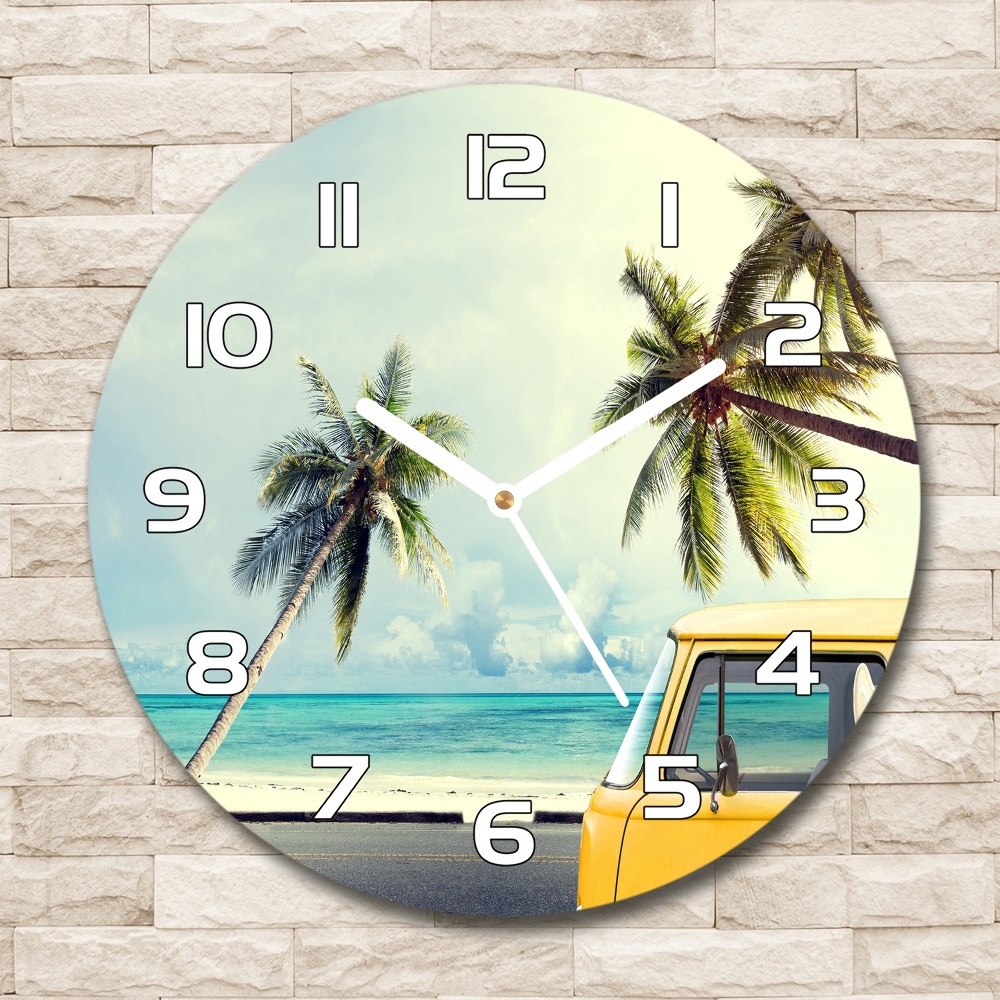 Zegar szklany na ścianę Furgonetka plaża