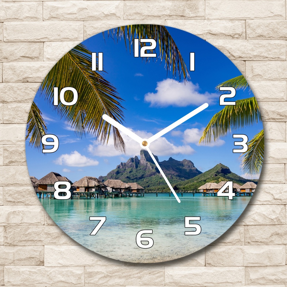 Zegar szklany na ścianę Palmy na Bora Bora