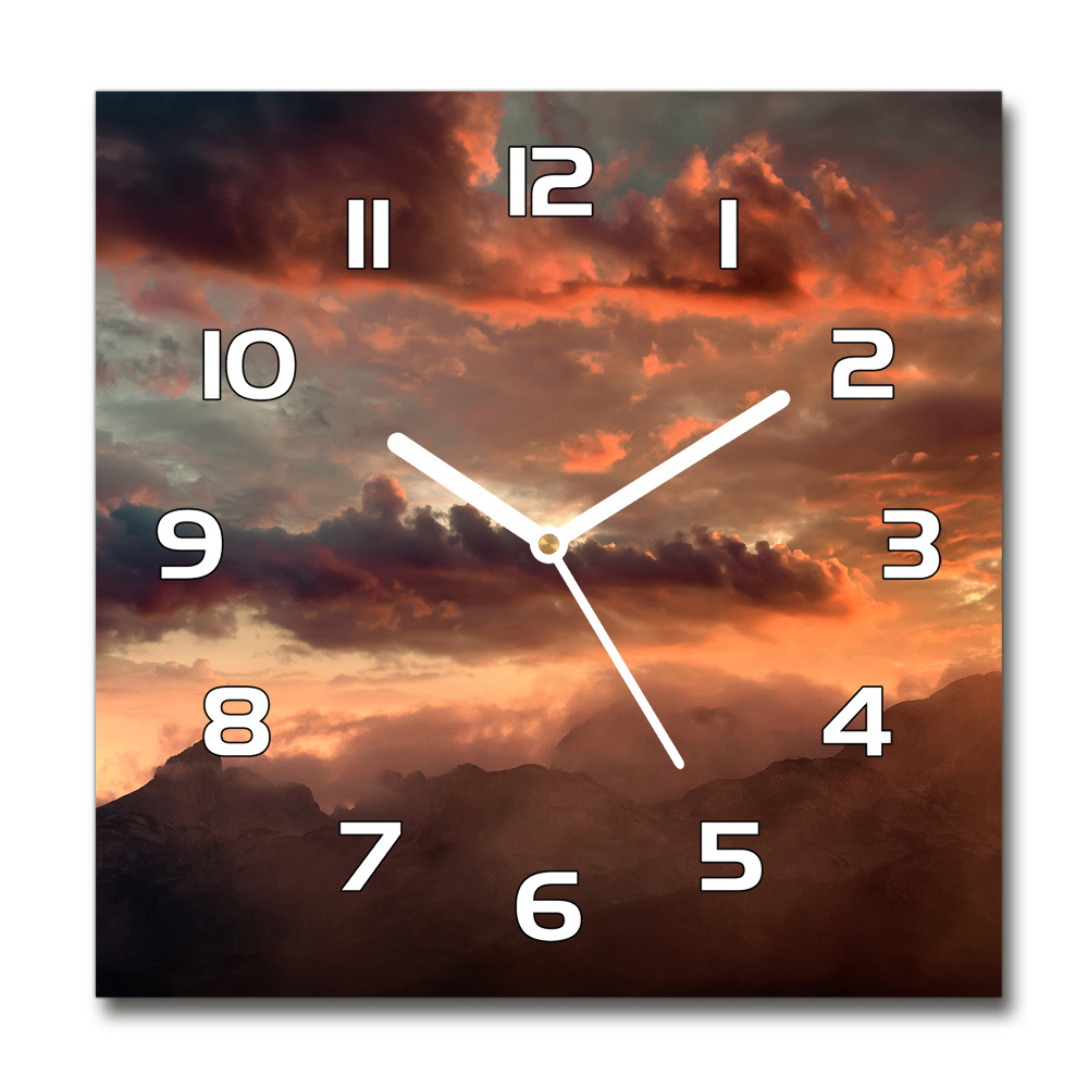 Zegar szklany na ścianę Zachód słońca góry