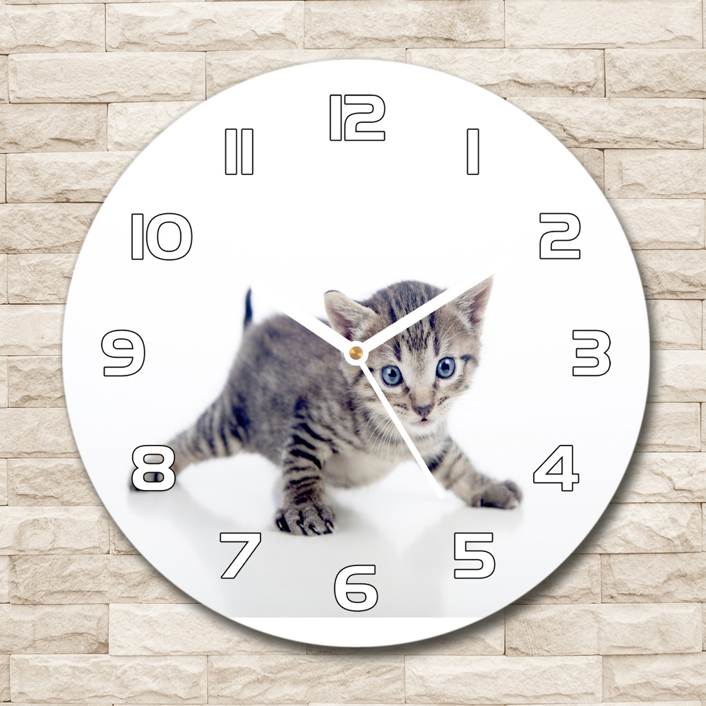 Zegar ścienny szklany okrągły Mały kot