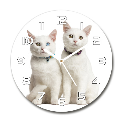 Zegar szklany okrągły Białe koty