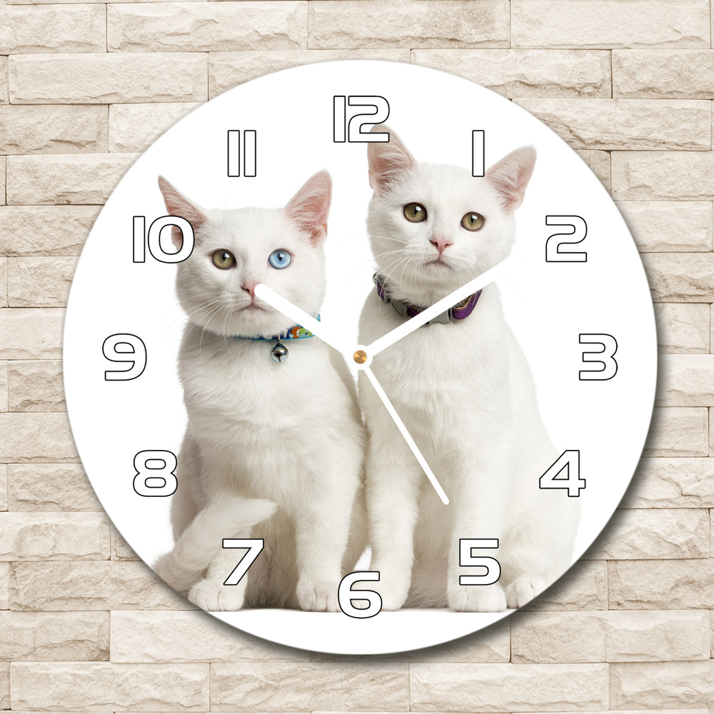 Zegar szklany okrągły Białe koty