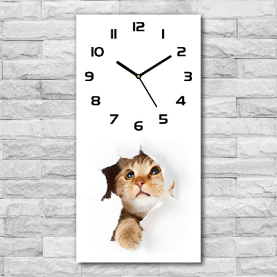 Nowoczesny zegar szklany ścienny Kot