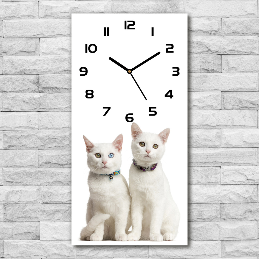 Zegar szklany ścienny Dwa białe koty