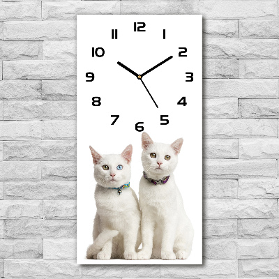 Zegar szklany ścienny Dwa białe koty