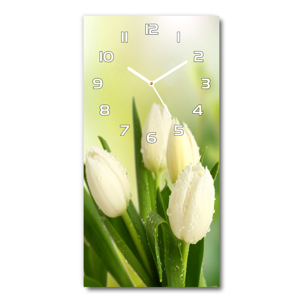 Zegar szklany ścienny Białe tulipany