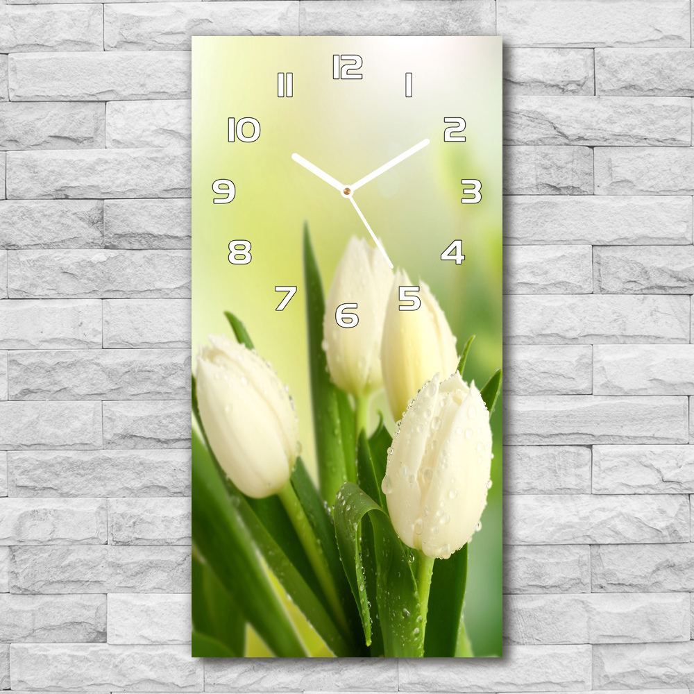 Zegar szklany ścienny Białe tulipany
