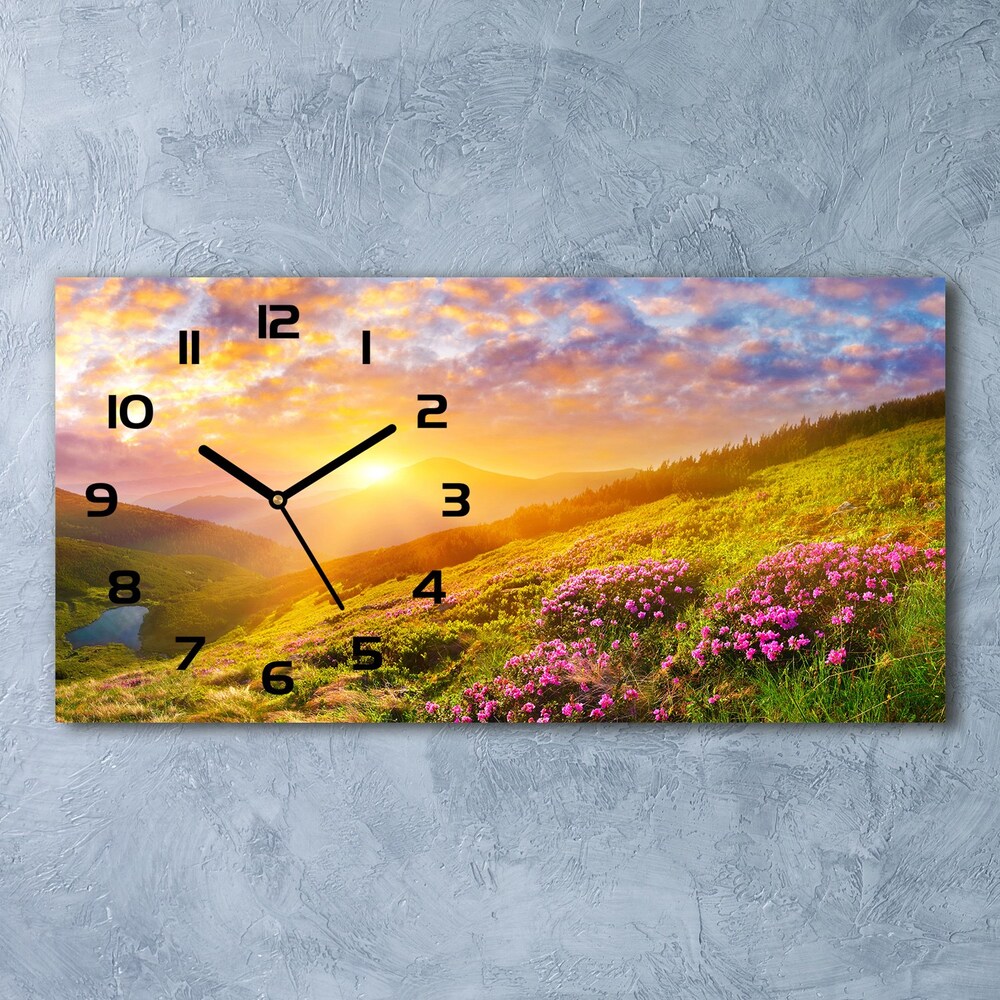 Zegar ścienny szklany Zachód słońca góry