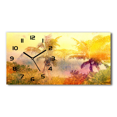 Zegar ścienny szklany cichy Kolorowe palmy