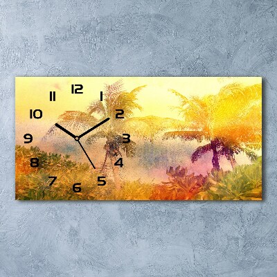 Zegar ścienny szklany cichy Kolorowe palmy