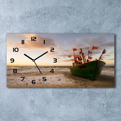 Zegar ścienny szklany Kuter rybacki plaża