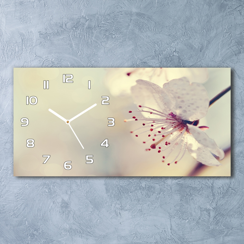 Nowoczesny zegar ścienny szklany Kwiat wiśni