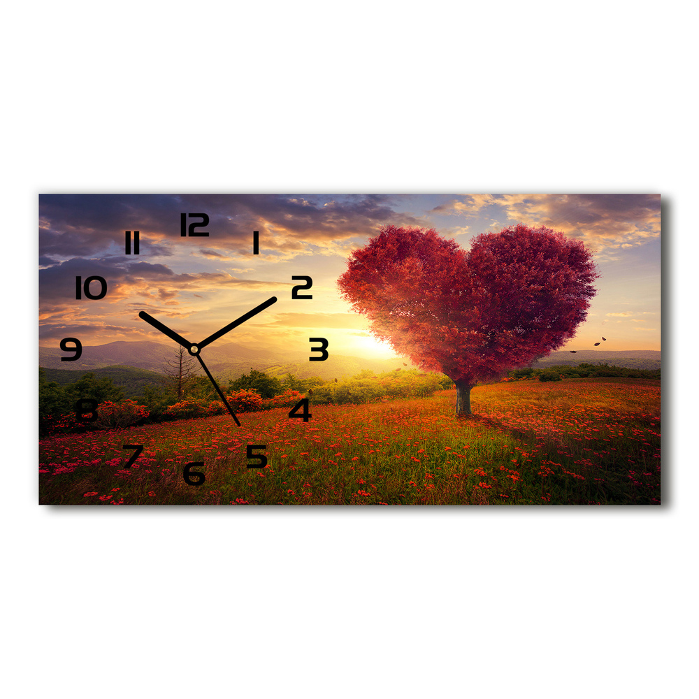 Zegar ścienny szklany Drzewo pole serce
