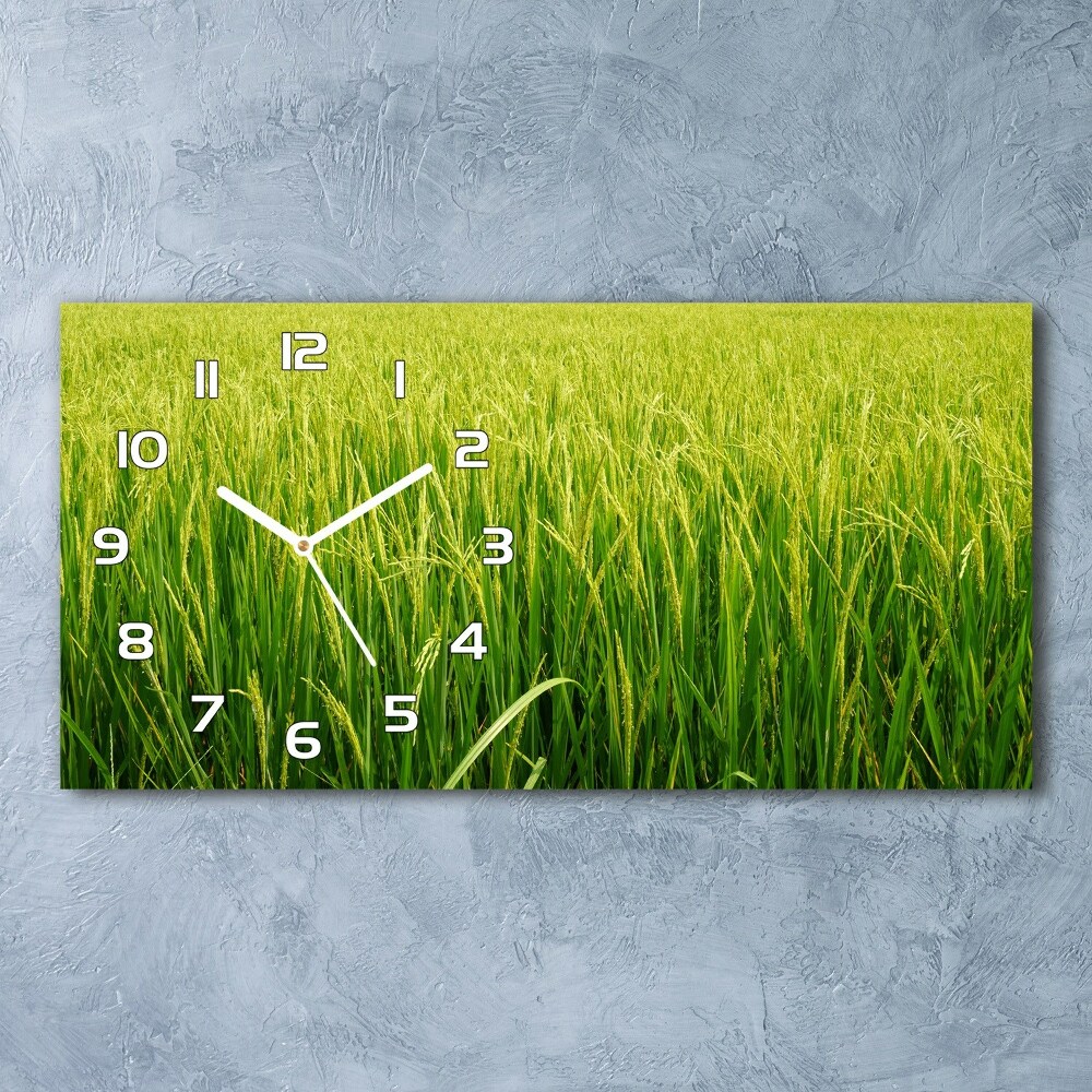 Nowoczesny zegar ścienny szklany Pole ryżowe