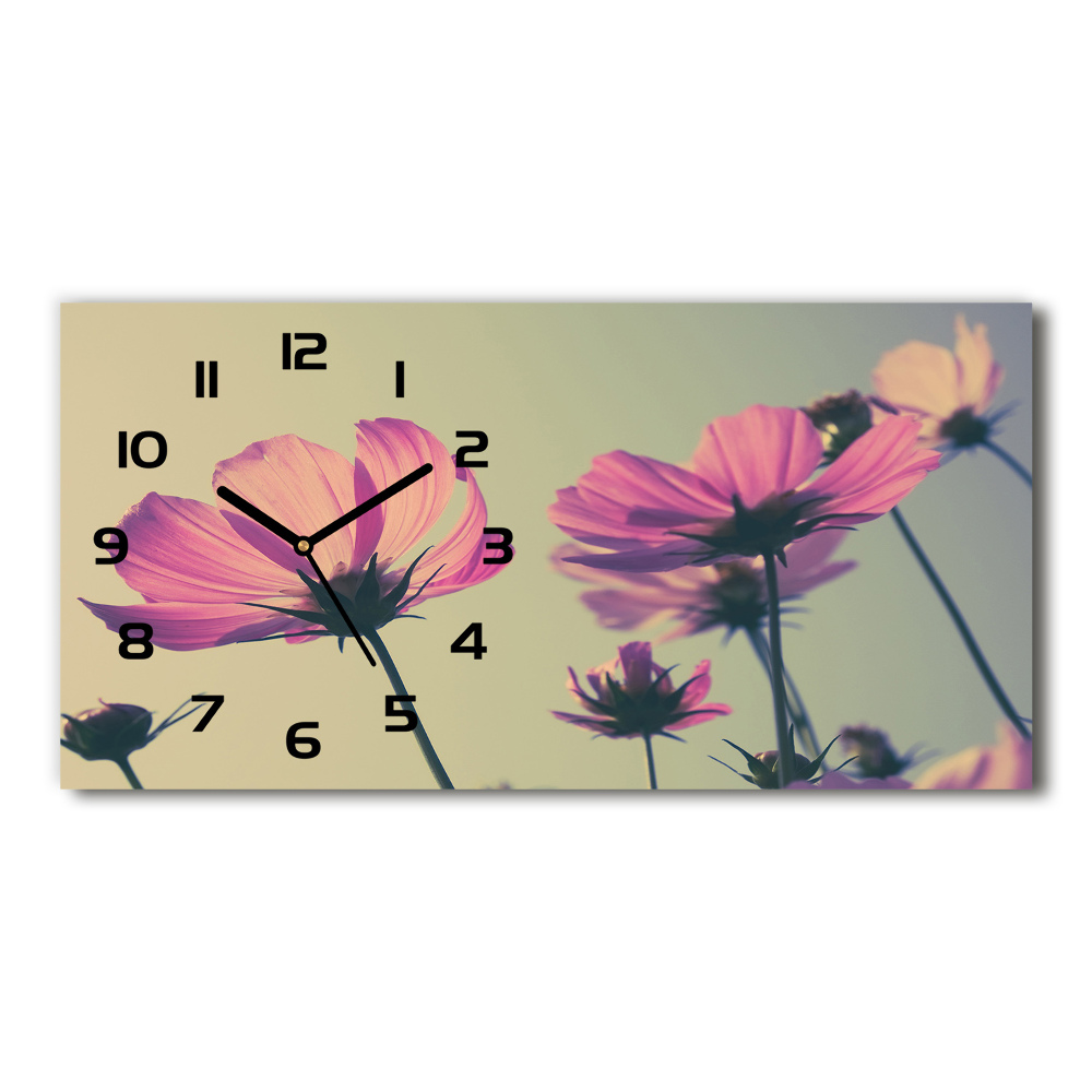 Zegar ścienny szklany cichy Różowe kwiaty